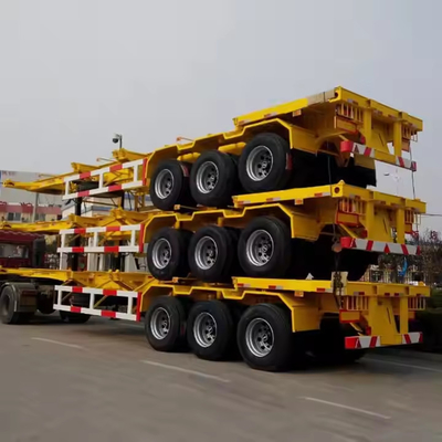 Thép hợp kim thấp cường độ cao 3 trục 60T tải trọng 12 đơn vị khóa xoắn Skeleton container trailer