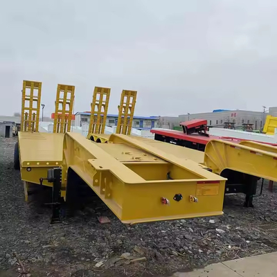 Công việc nặng 8 trục Lowboy Lowbed Trailer vận chuyển Máy nặng Thép Semi Trailer với thang thủy lực