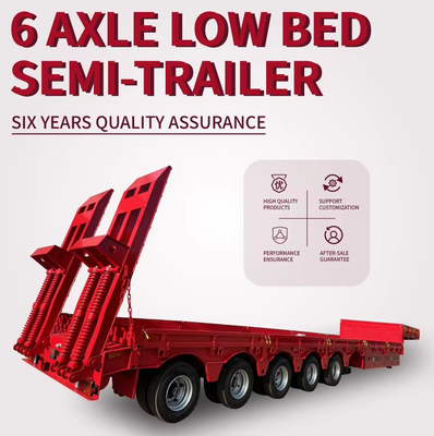 60T Lowbed Lowbed Semi-Trailer với đường dẫn thủy lực 5/6 Axle Step Frame Lowbed Trailer Trucks