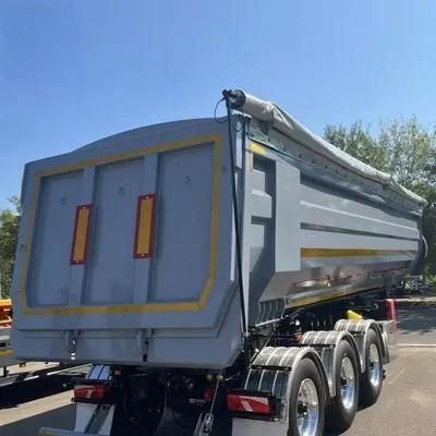 Rơ moóc ben thủy lực 60 tấn hình chữ U 35 mét khối, xả sau, tải trọng nặng